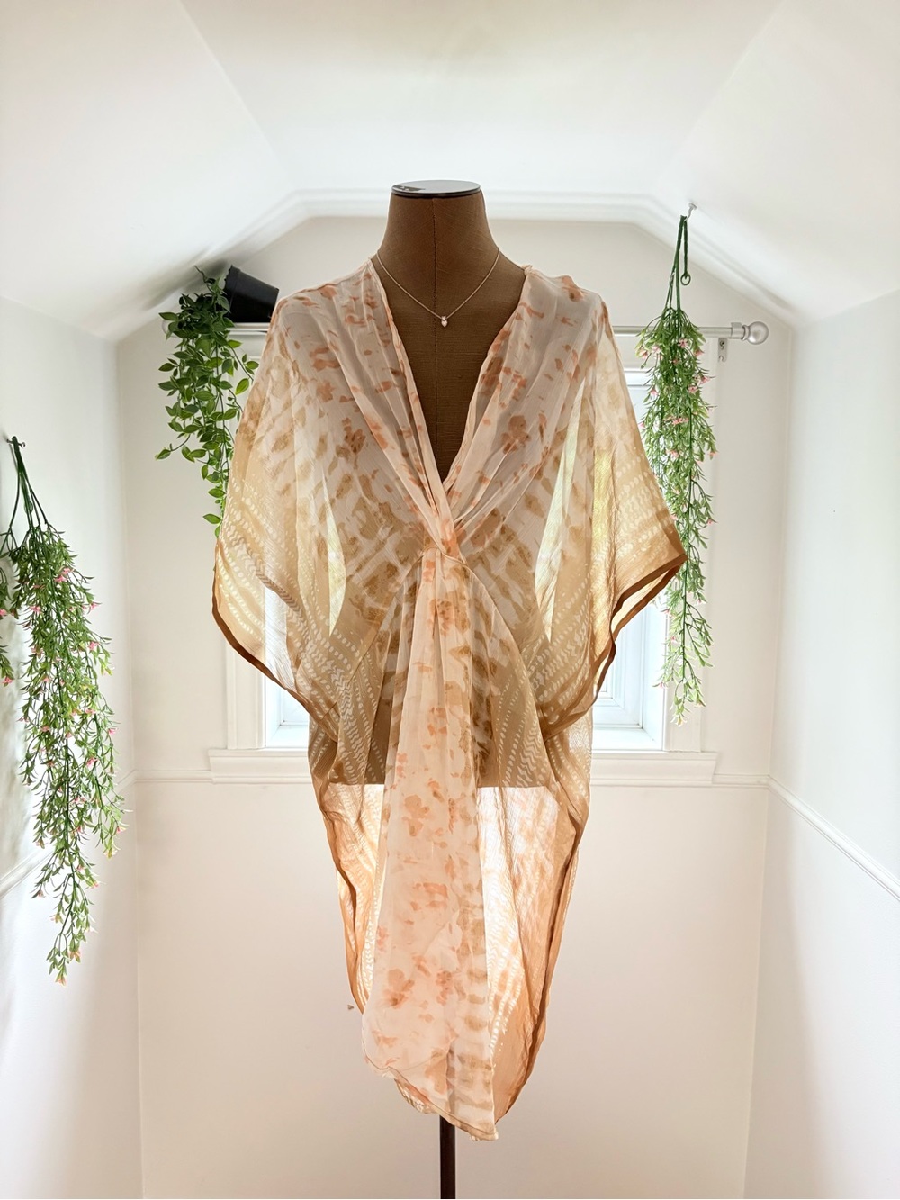 INC International Concepts Sheer Floral Tie-Front Cover-Up in Cream and Beige - Picture 1 of 4